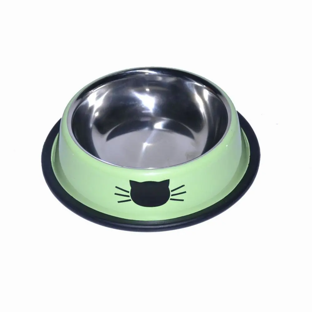 Новая Милая Высококачественная яркая миска для кошек из нержавеющей стали с круглым кошачьим лицом, кормушка для домашних животных, товары для домашних животных