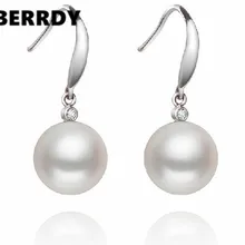 Настоящий жемчуг 925 серебрный пресноводный жемчуг серьги Модные серьги для красивого для девичника свадебной вечеринки подарок с 8-9 мм круглым жемчугом