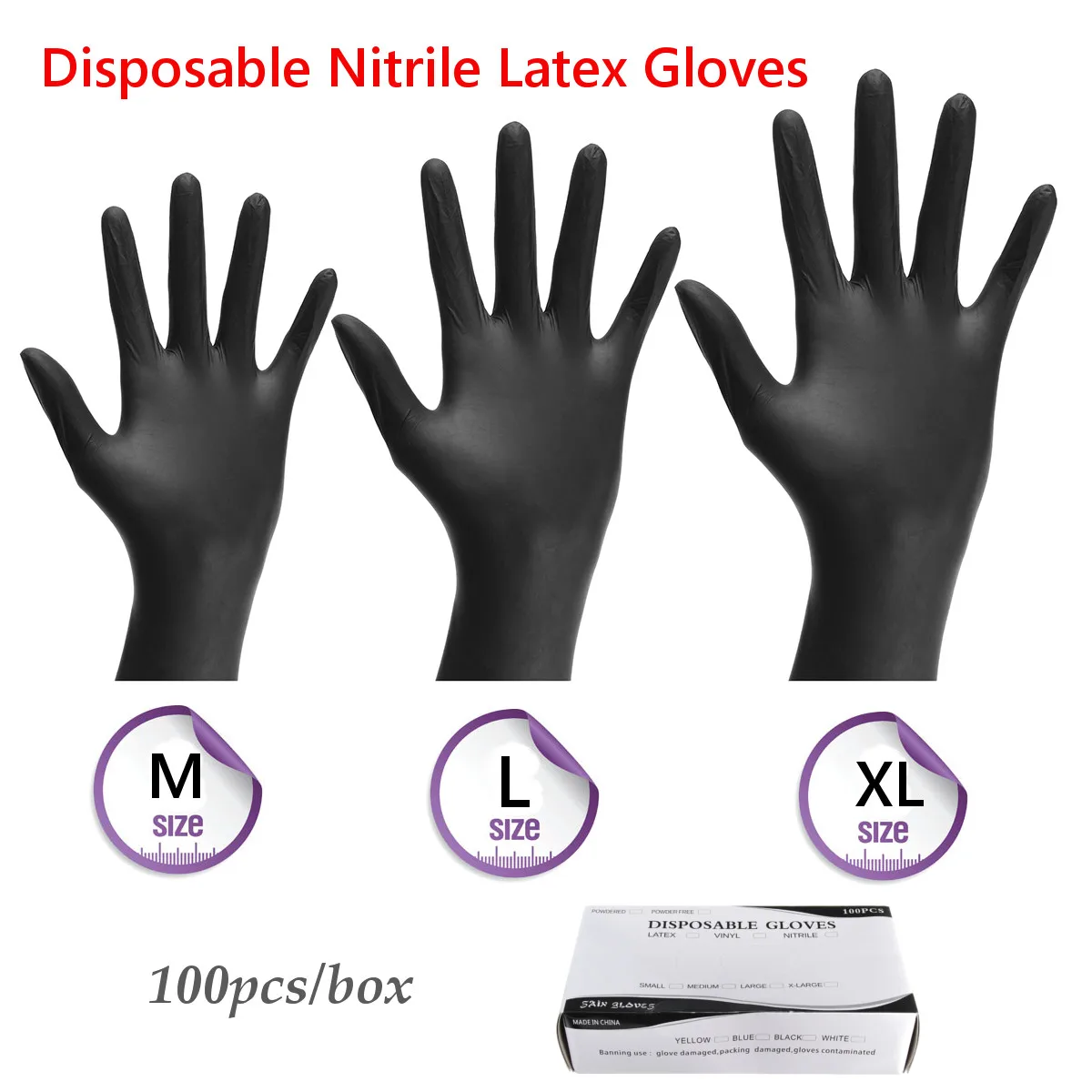 

100PCS M L XL Disposable Soft Black Tattoo Gloves Dental Medical Nitrile Latex Sterile Gloves Permanent Makeup Body Art