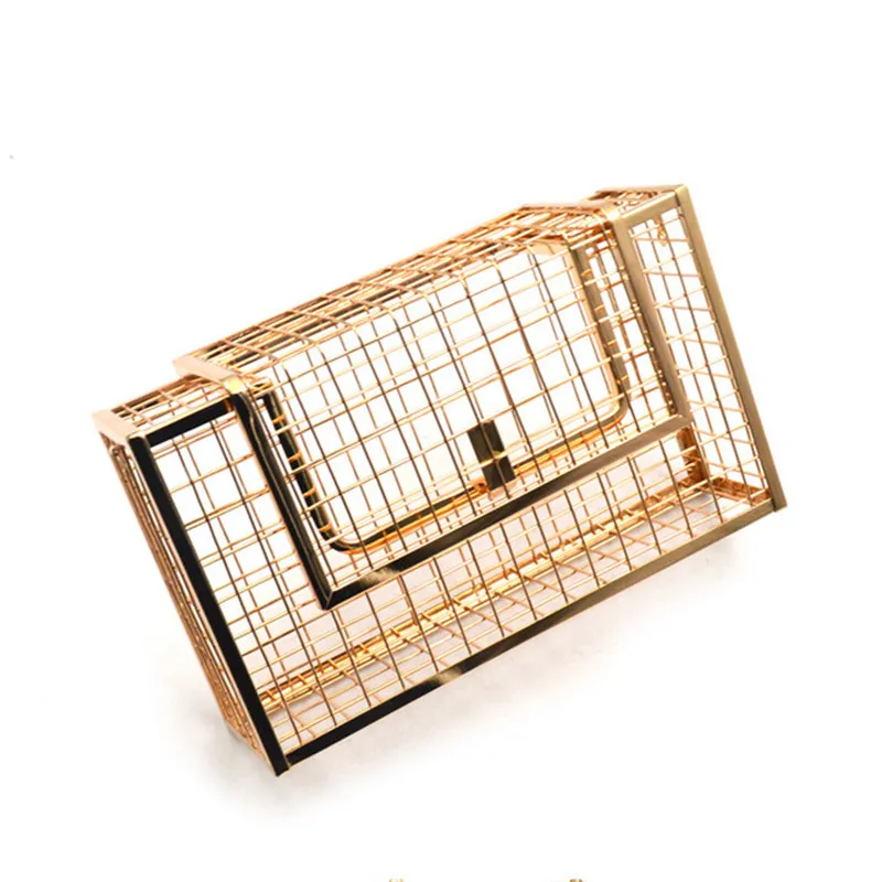 New Metal Hollow Fashion Women Shoulder Handbags Crossbody Bags Party Evening Totes Bag Box Clutches Metallic Cage Chain Purse 5