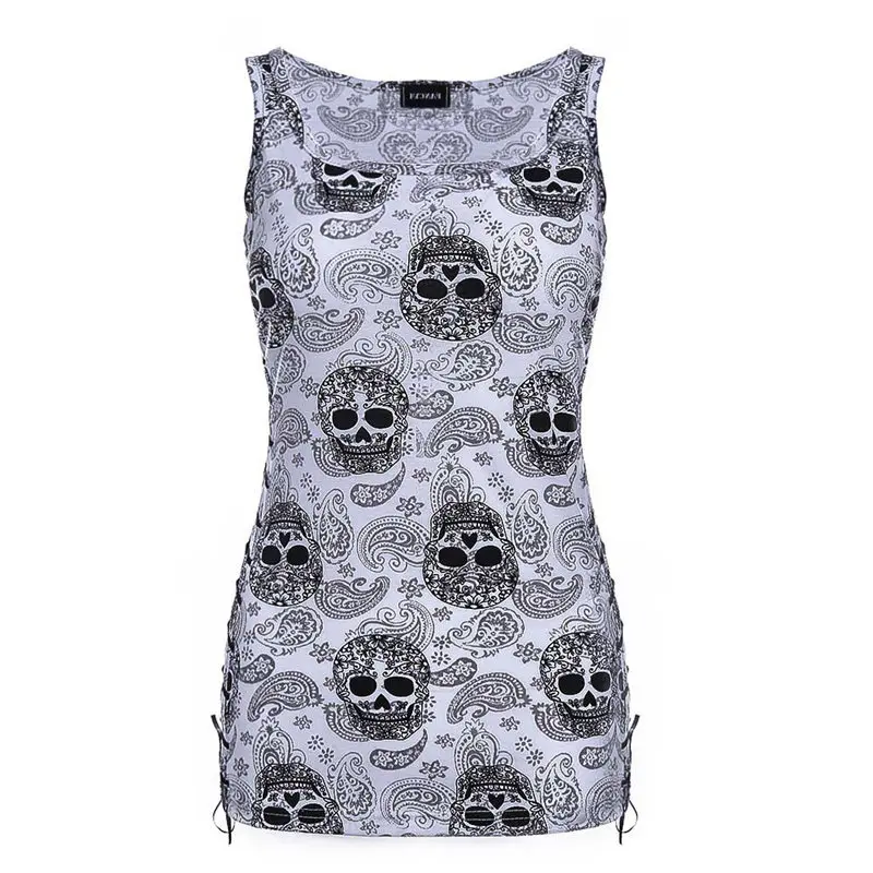 Cheap New Skull Head Design Tops Sleeveless White T Shirts Fitness Women Vest Casual Camisole Wholesale Dropship