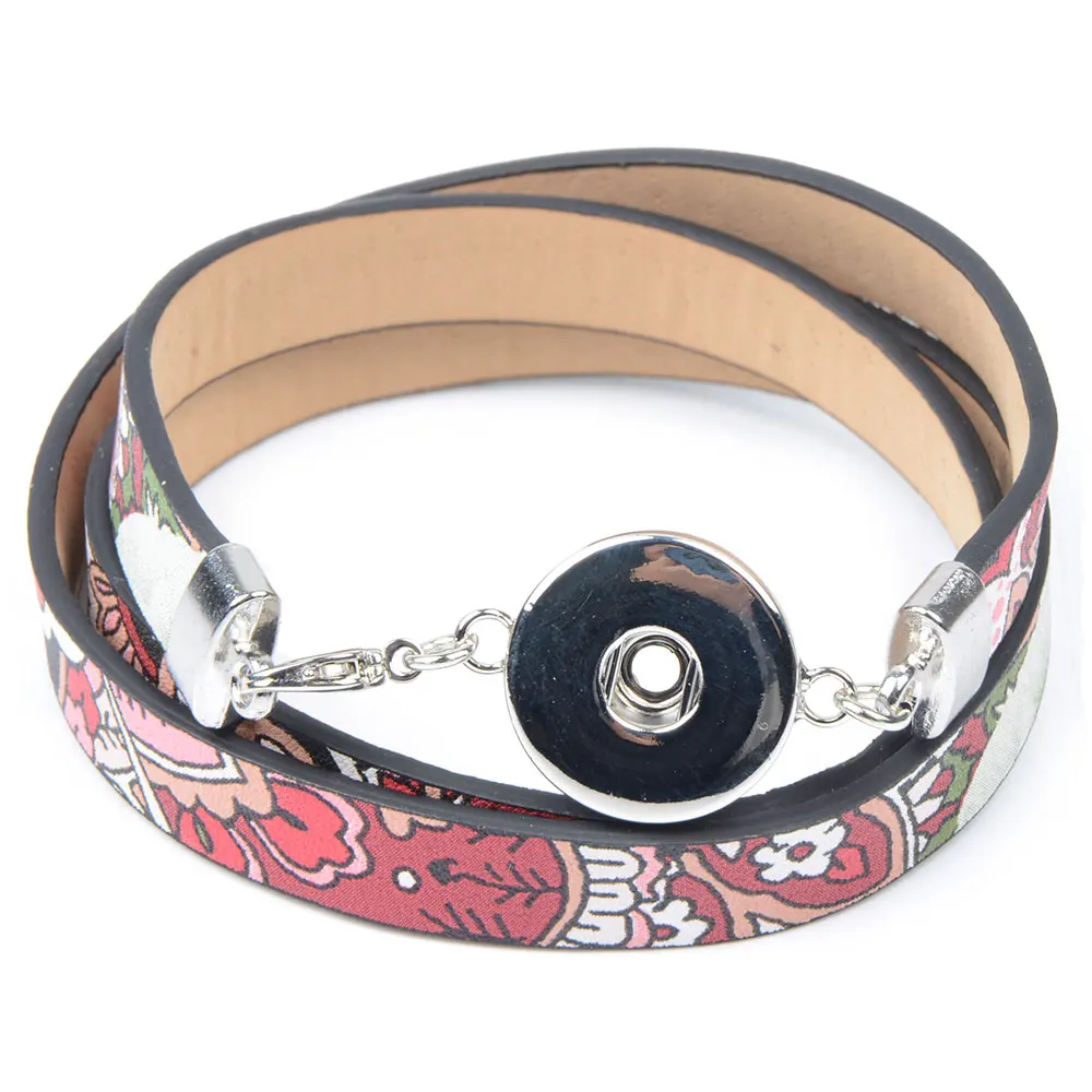 Chanfar Colorful Pattern Snap Button Leather Bracelet Wrap Lobster Clasp Bracelet For DIY 18MM Buttons Jewelry
