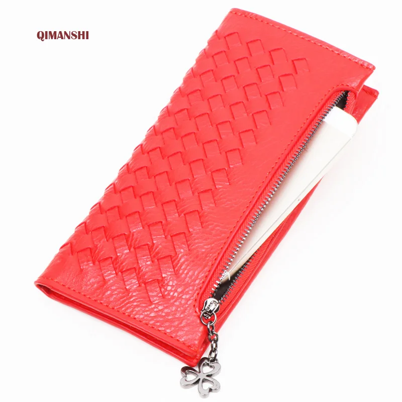 

QIMANSHI Women Wallets Knitting PU Leather Wallet Women's Long Purse Card Holders Clutches Card Holder bolsas wallets