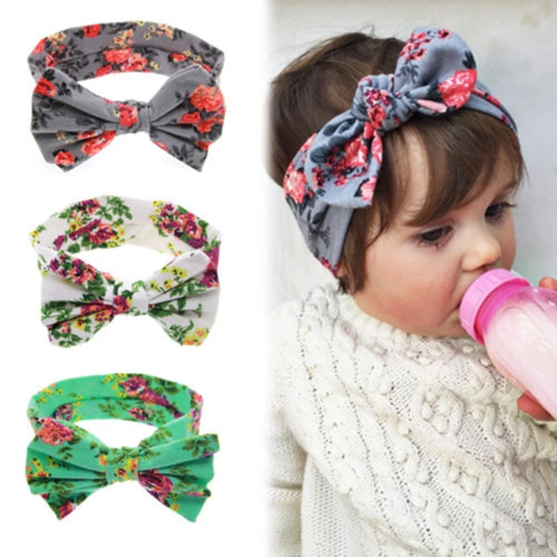 1 New Baby Girls Toddler Infant Newborn Flowers Print Floral Butterfly Bow Hairband Turban Knot Headband Hair Band Accessories