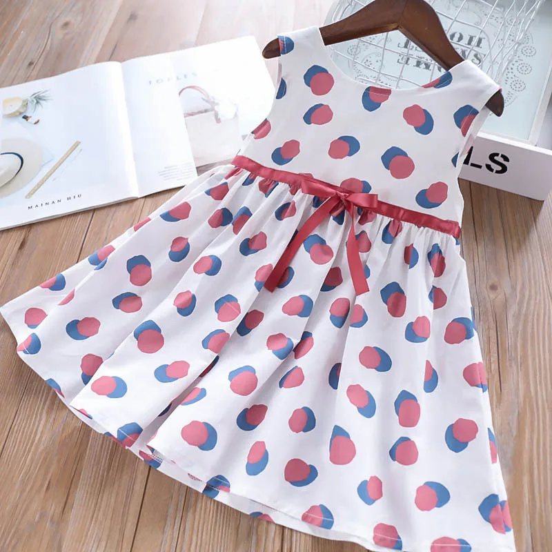 

Roimyal Wholesale 2019 summer fashion 2 color girls cute color spots waist bow decoration cotton comfortable vest dress