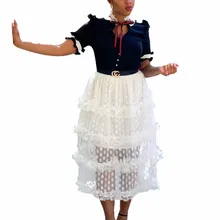 Новые летние для женщин юбки для однотонные пикантные точка сетки оборками юбки Облегающие юбки