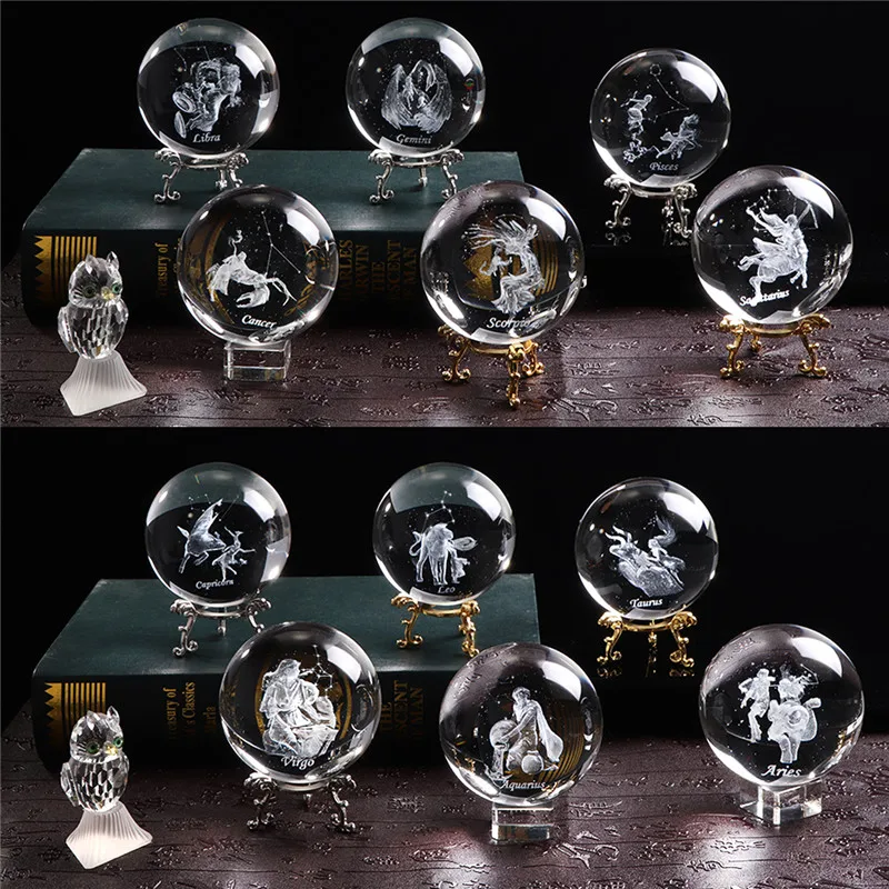 80mmレーザー彫刻干支クリスタルボールミニチュア3dクリスタルクラフトガラス飾り球家の装飾アクセサリーギフト|装飾ボール| - AliExpress
