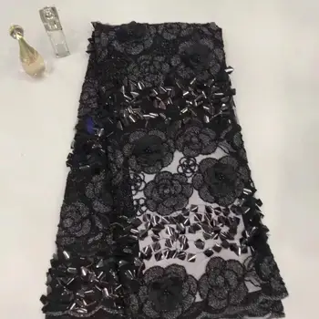 

Hot sell 2019 black white sequins African Swiss lace yarn the best French mesh tulle wedding dress Africa lace fabrics
