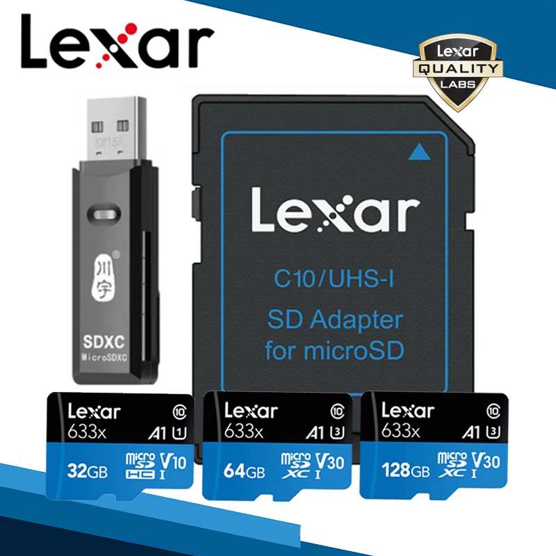 Lexar A1 слот для карт памяти 512 ГБ 256 ГБ 128 Гб 64 Гб 95 МБ/с., 32 ГБ, Micro sd карта, Class10 UHS-1 флеш-карта памяти Microsd TF/SD комплекты карт