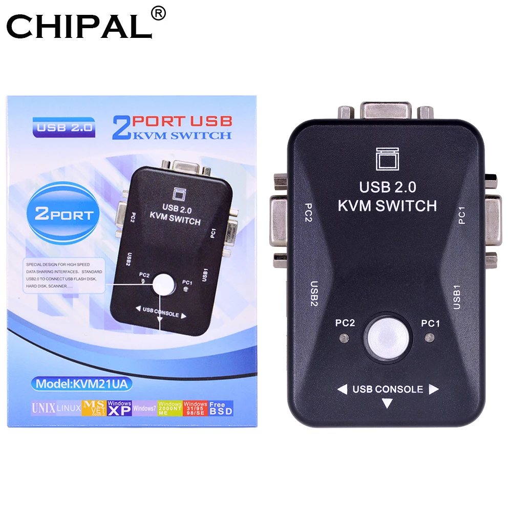 CHIPAL 10 шт. 2 порта USB2.0 KVM переключатель адаптер 1920*1440 VGA SVGA сплиттер для клавиатуры
