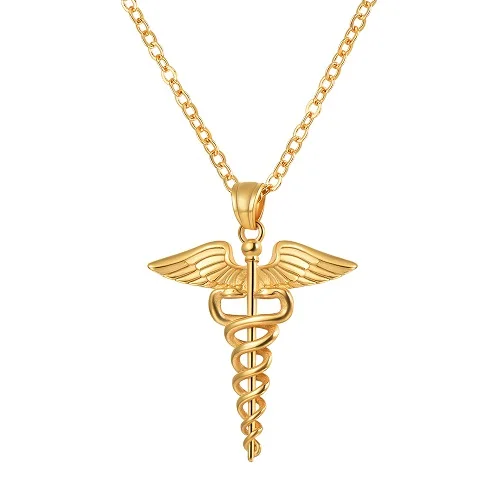 U7 Caduceus двойные крылья змеи Медицинский символ медсестры доктор животное, подвеска, ожерелье для мужчин/женщин ювелирные изделия подарок на день медсестры P1170 - Окраска металла: Золотой цвет