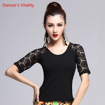 

2017New performance short-sleeve Round neck Sexy Latin dance top for women/female/lady dancers ,Lace costume performance wear
