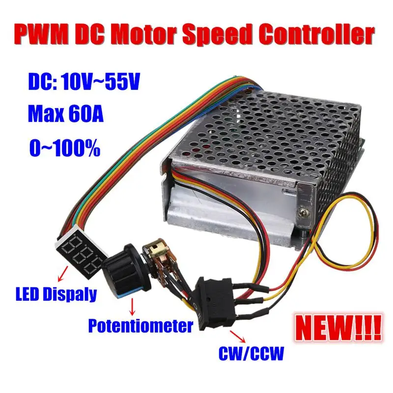 DC10-50V 60A 3000 W Реверсивный регулятор скорости двигателя постоянного тока PWM управление 12 V 24 V 36 V 48 V вперед-стоп-разворот тормоз цифровой дисплей