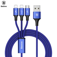 Baseus USB Cable 3 in 1 For iPhone X 5 6 7 8 Mobile Phone Cable 2 in 1 Type C Micro USB Cable For Android Phone Charger Cable