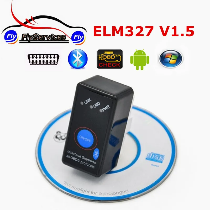 OBDII сканер ELM327 V1.5 с 25k80 чип супер мини ELM 327 Bluetooth V1.5 OBD2 с Мощность коммутатор работает на Android оконные рамы