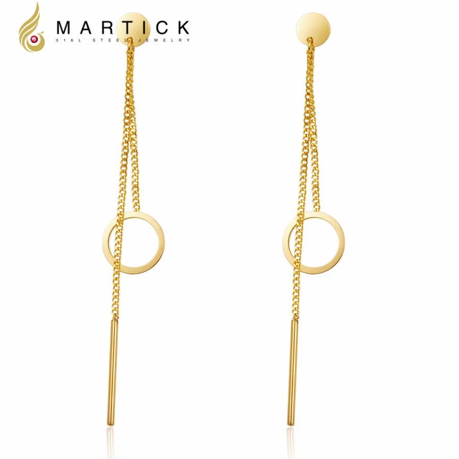 

Martick Classic Style Drop Earrings With Cylinders And Round Tassel Gold-color For Woman Prevent Allergy Low Price E204