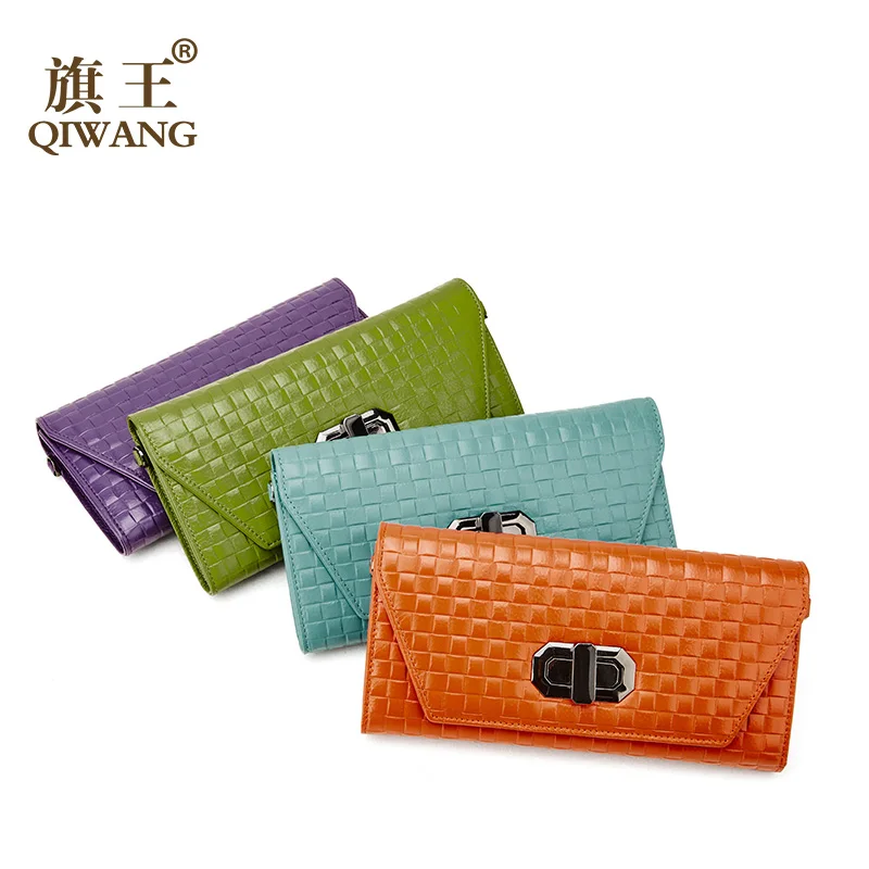 

Fashion Women Wallets Long Purse Genuine Leather Female Mini Bag Weaving Metal Shoulder Strap Designer Original Wallet for Women