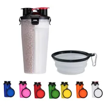 Pet Открытый путешествия двойного назначения многофункциональный 2 в 1 питьевая вода для собак бутылка еда портативный хранения приносит один/два миски