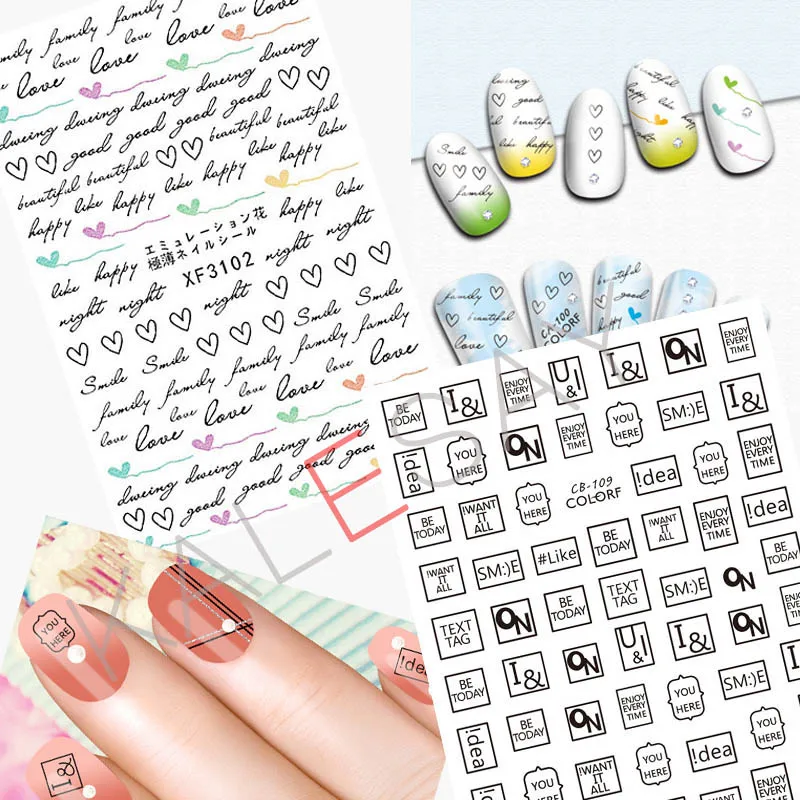 

Black Text Tag Nail Sticker for Nails Decoration Back Glue Smiling Label Decals Manicure Design Letter Nail Art Stickers Number