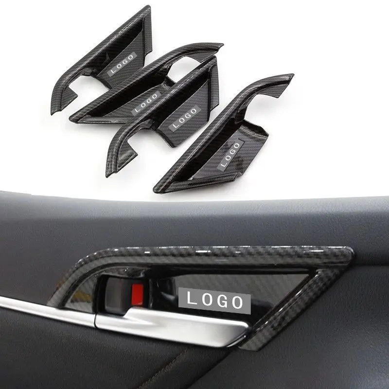 

pcmos Carbon Fiber ABS Interior Door Handle Bowl Cover Trim For Toyota Camry 2018 Car Styling Moulding Stickers Black 4Pcs /set