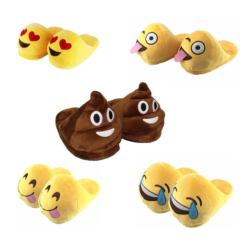 

25cm Winter Thick Soft Plush Smiley Emoji Kids Slipper Home Indoor Slipper Casual Flat Shoes for Big Boy Girl Children Adults