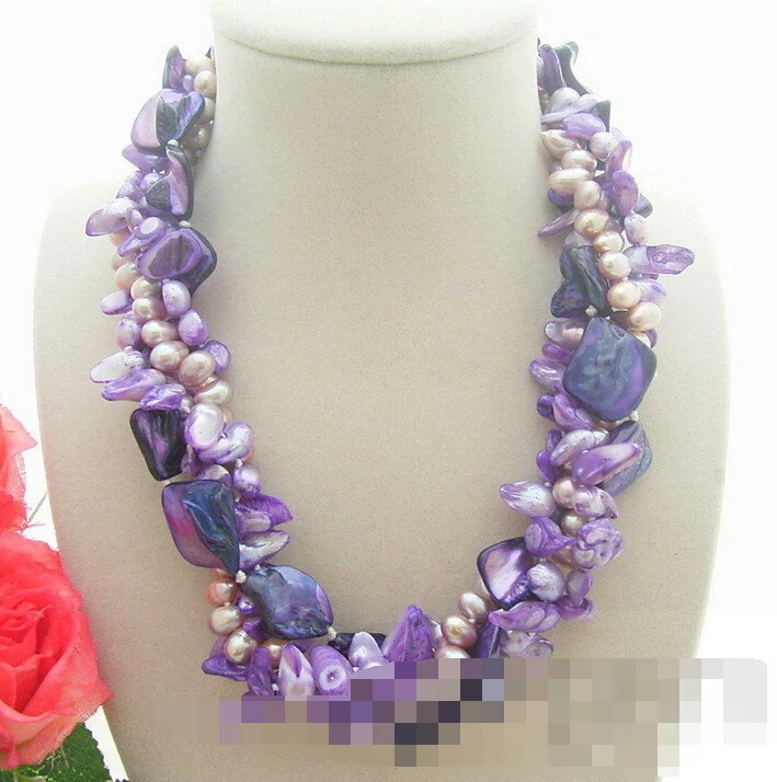 

3127 4Strds Purple Pearl&Shell&Shell Pearl Necklace