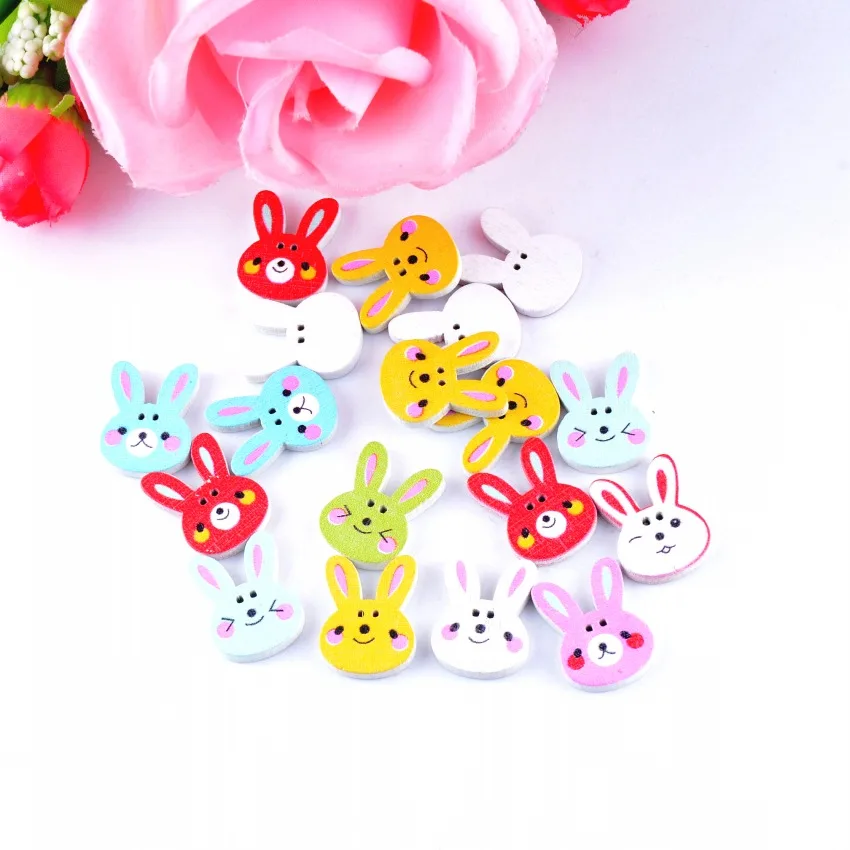 

Free Shipping Retail 10Pcs Random Mixed Rabbit Wood Sewing Buttons 2 Holes Pattern Scrapbooking 20x15mm