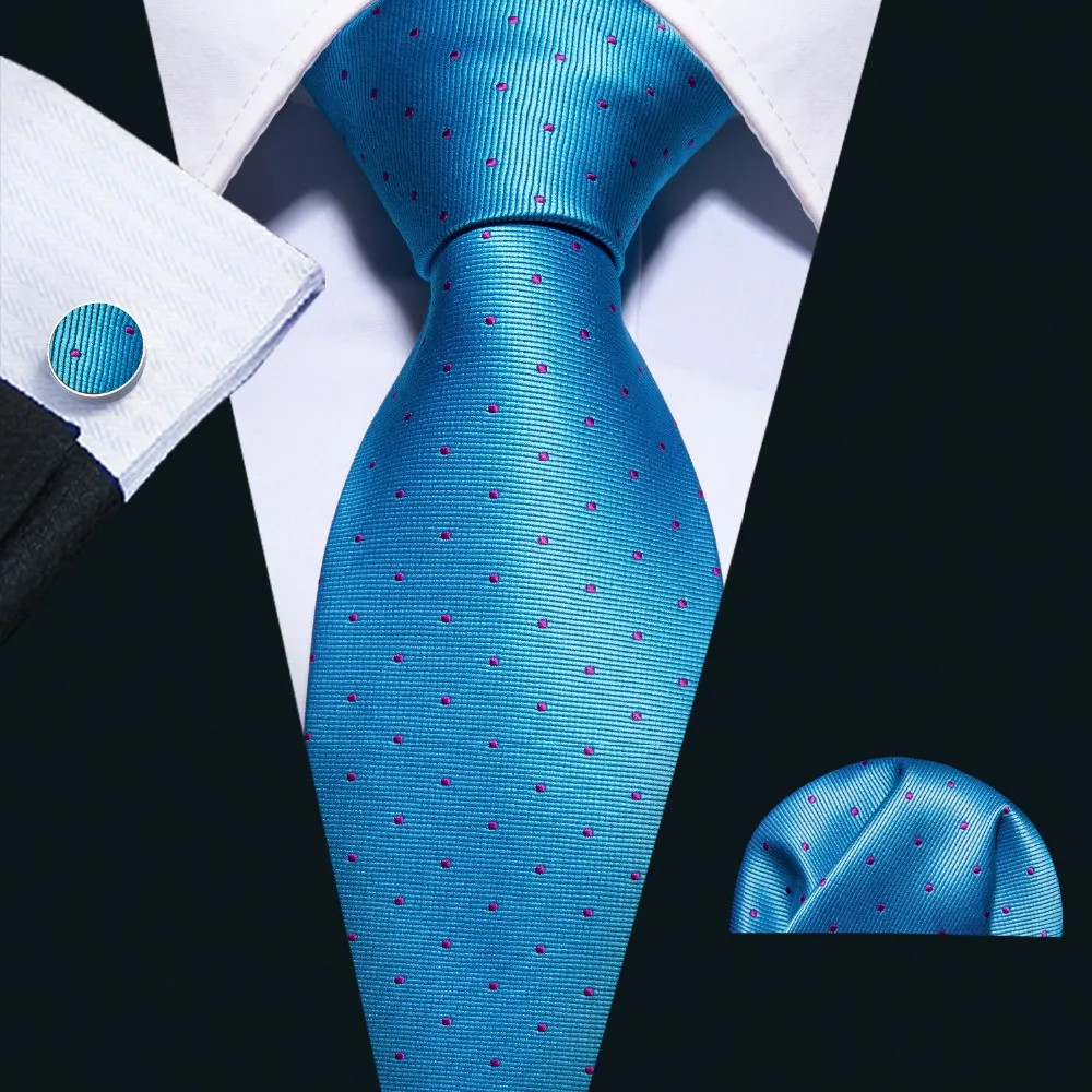 

2018 Fashion Blue Polka Dot 100% Silk Tie Barry.Wang Gift Woven Neck Tie For Men Party Business Wedding Free Shipping FA-5093