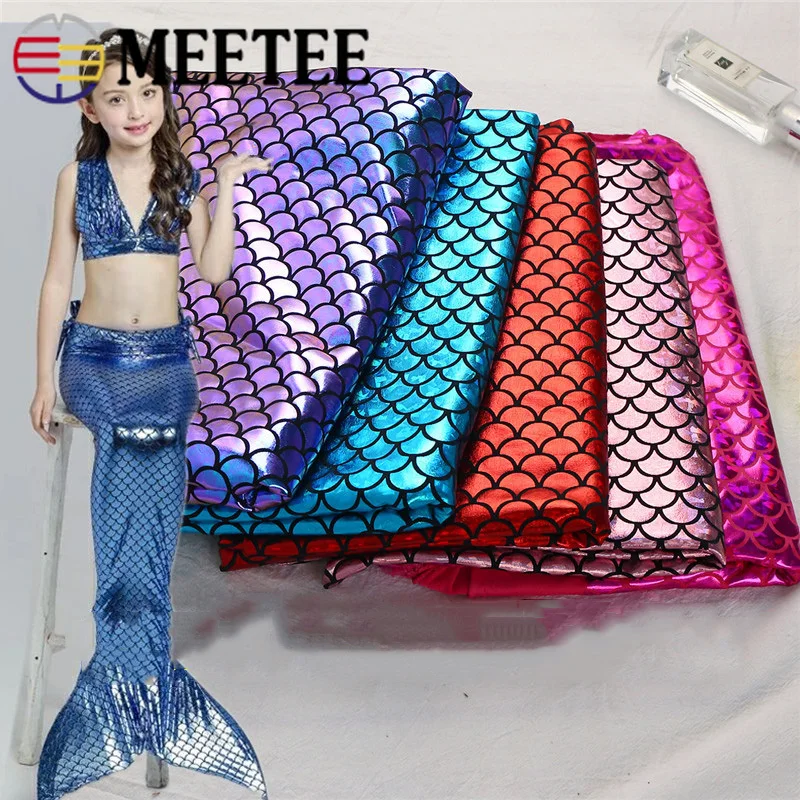 

Meetee 50/100cm Width 150cm Bronzed Fish Scale Mermaid Fabric Spandex for Stage Dress Women's Clothing Deco Sew Crafts Accessory