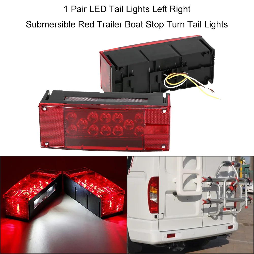 1 Pair LED Tail Lights Left Right Submersible Red Trailer Boat Stop Turn Tail Lights Car
