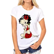 Женская футболка с персональным принтом Betty Boop, женская футболка с принтом, Повседневная забавная футболка для девушек, Белый Топ, Футболка Harajuku S-43