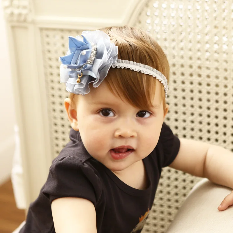 Shiny Baby girl headband Light blue flower stone headbands toddler