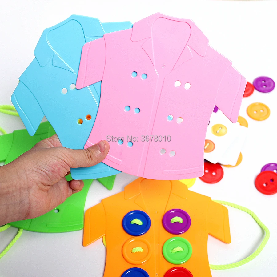 Jogo de Tabuleiro Botão Enfiar Puzzle Roupas Botões Lacing Brinquedo Usando Corda Threading Montessori Sensorial Brinquedos Educativos Primeiros 12 Cor e forma