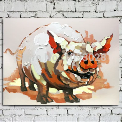 

Cartoon Hand-painted Oil Painting in Oil Painting Art Wall Decoration Abstract Animals.Happy Pigs Strecth/no Framework Pictures