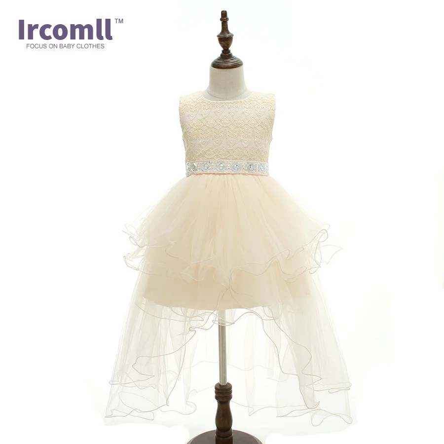 

Ircomll New Hight Quality Kids Ball Gown Dresses For Girls Sleeveless Champagne Sequins Sashes Long Trailing Flower Girl Dress