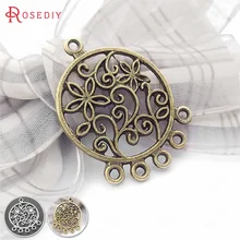 (30444) 20PCS 35x25MM Antique Bronze de Liga de Zinco com Flor Redonda Brincos Encantos Conector Jóias Diy Apreciação Acessórios
