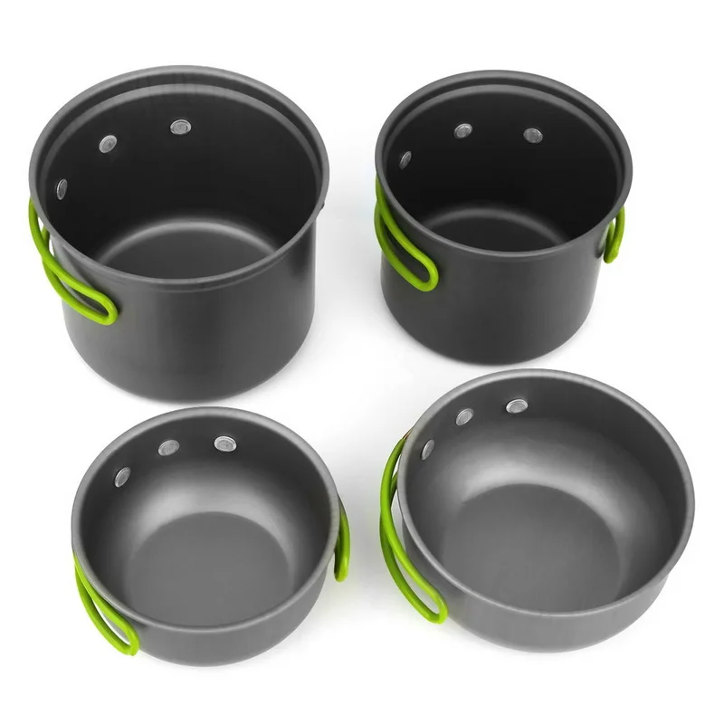 4pcs Big and Small Pots Lids Set Outdoor Camping Hiking Cooking Set