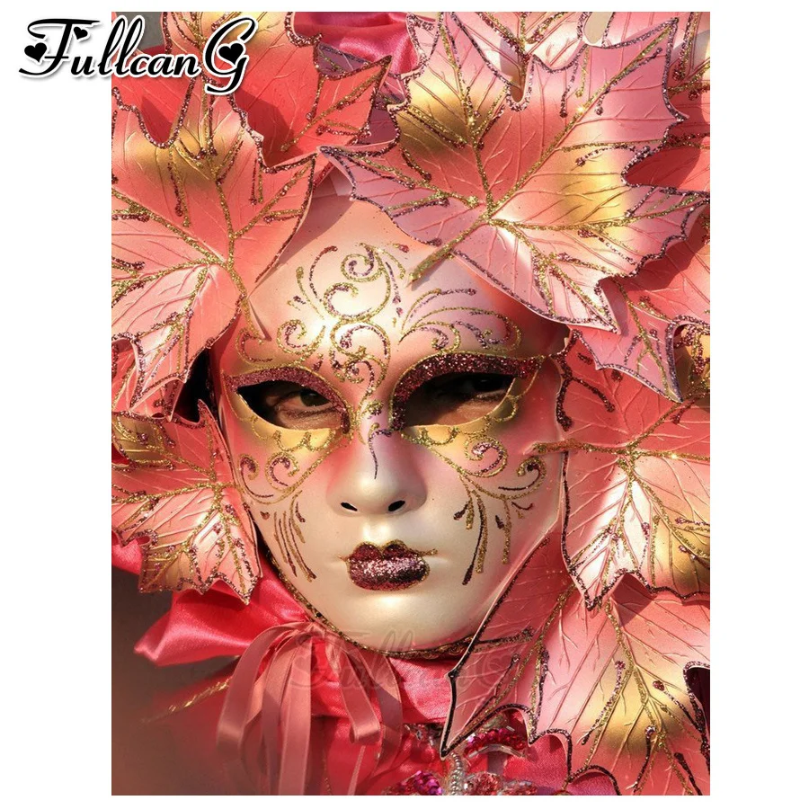 

FULLCANG 5d diy diamond painting leaf mask full square/round drill mosaic embroidery rhinestone sale fantasy beauty art FC1221