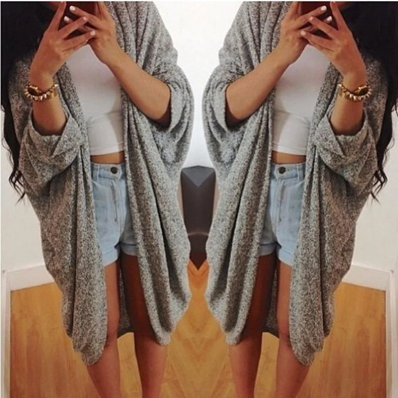 Women Fashion Coat Bat-wing Sleeve Knit Cardigan Autumn Winter Tops new  black grey jacket S,M,L,XL,XXL,XXXL