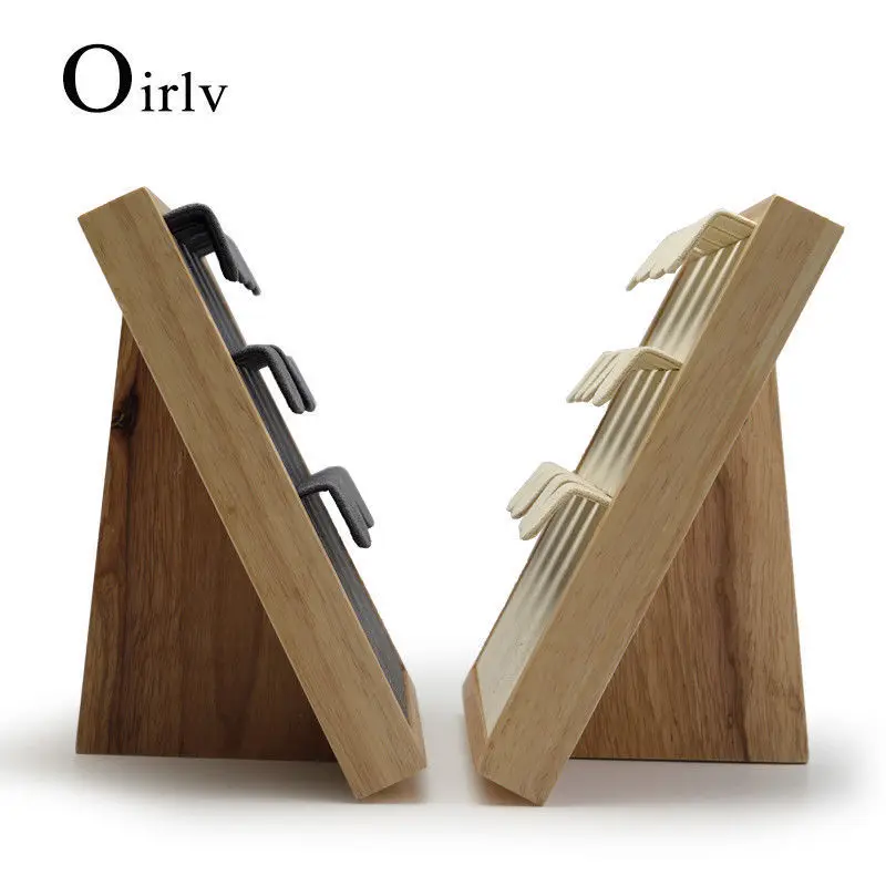 Oirlv free shipping beige or dark gray color earring ear stud display wooden material display showcase Jewelry Packaging