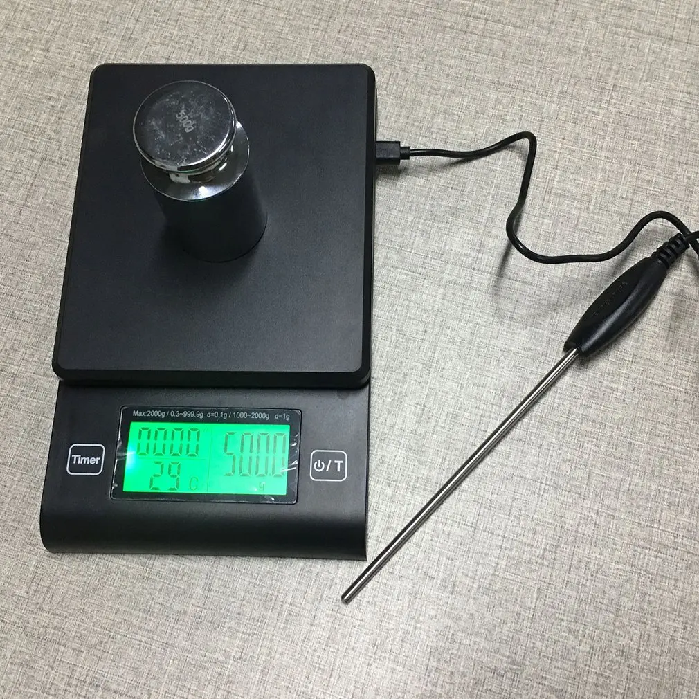 

Portable Multi-function LED Timer Electronic Digital Drip Coffee Scale with Temperature Measuring Probe High Precision Scale