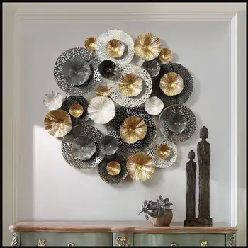 

American Wrought Iron Lotus Leaf Wall Hanging Crafts Decoration Sofa Background Wall Mural Pendant Porch Bedroom 3D Wall Sticker