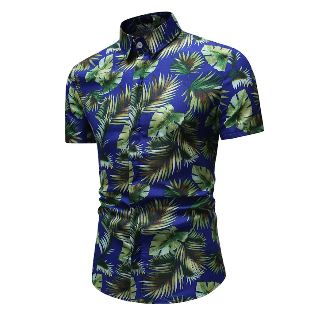 

2019 Summer hawaiian Shirt Fashion Men's Casual Button Hawaii Print Beach Short Sleeve Quick Dry Top Blouse Camisas Hombre
