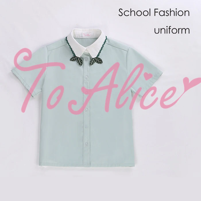

Mori Girl Peppermint Leaf Collar Mint Green Shirt Blouse Cute Speical Design Short Sleeve Summer Tops
