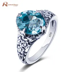 Мода Настоящее 925 стерлингового серебра овальным вырезом кольцо свадебный цветок палец синий Украшенные стразами Jewelry Обручальные кольца
