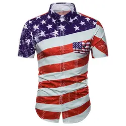 Флаг США рубашка с принтом для мужчин/для женщин 2018 Фирменная Новинка короткий рукав Chemise Homme повседневное Slim Fit полосатый флаг летн