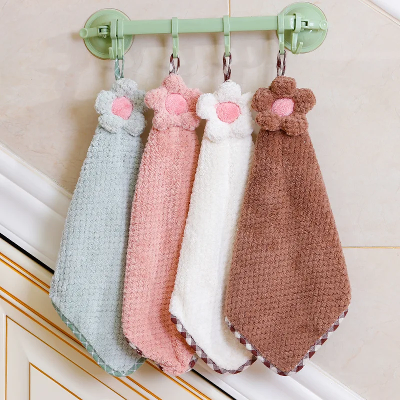 New Cute Flower Children Towels Hanging Coral Fleece Hand Towel Baby