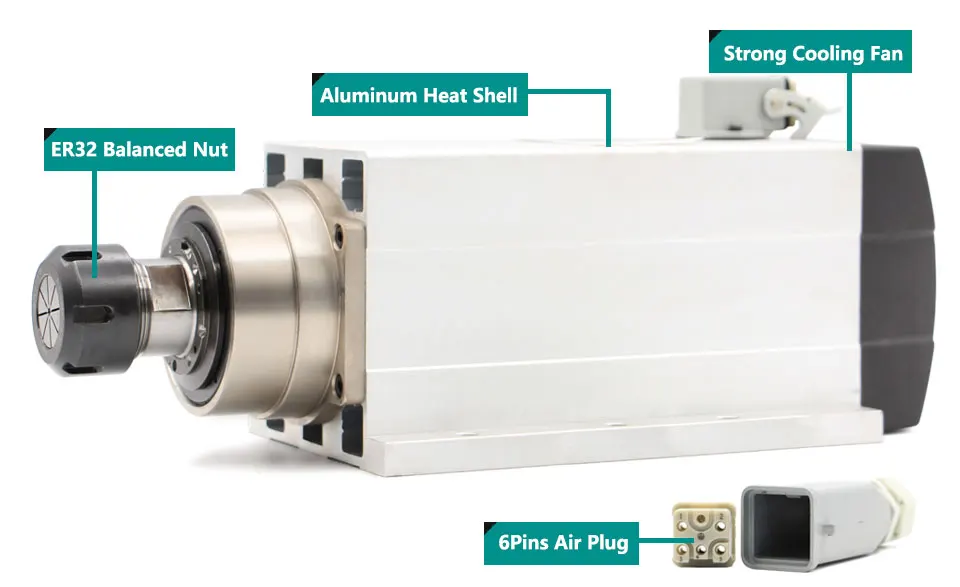 9.0KW с воздушным охлаждением шпинделя ER32 600 Гц 220 В/380 В с Монтажный фланец 0,01 мм точность