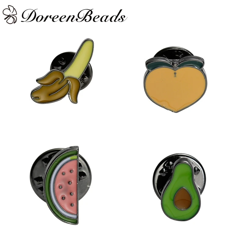 

DoreenBeads 1PC Fruit Pattern Clothes Badges Backpack Tie Tac Lapel Pin Brooches Banana Watermelon Peach Avocado