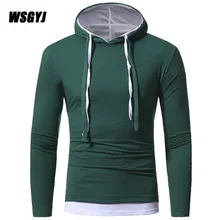 Men’S T-Shirts 2017 New Cotton T-Shirts Men’S Long Sleeve Hip Hop Hooded Fake Two Pieces Tight T Shirt Slim Male Tops XXXL Y765